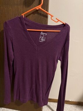 GAP Women's Long Sleeve V-Neck Top in Plum